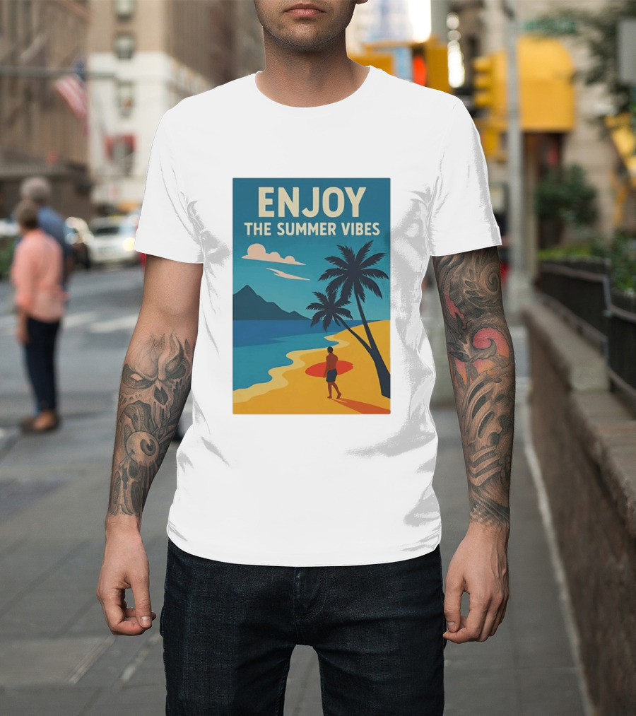 Enjoy The Summer Vibes Ocean Beach Sunset Scene T-Shirt