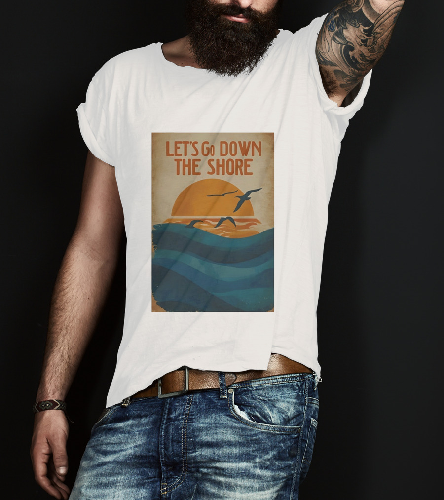 Let's Go Down The Shore Seaside Sunset Ocean Waves And Seagulls T-Shirt