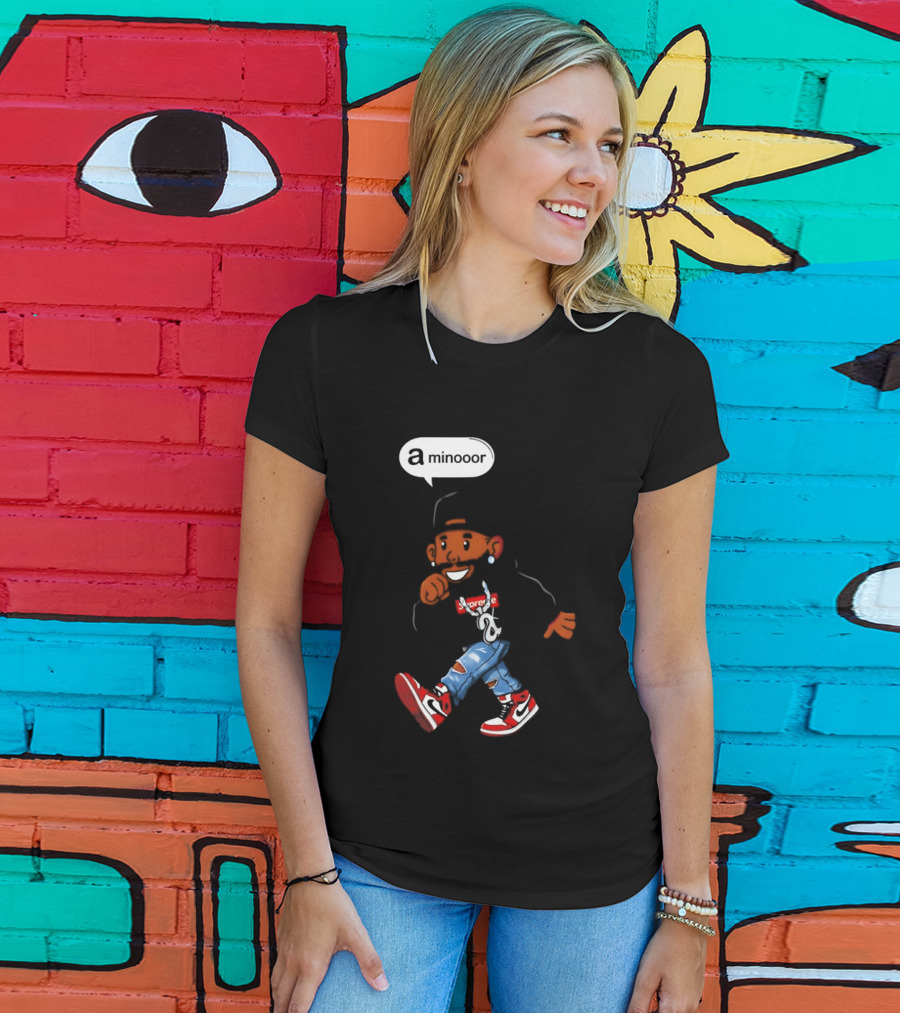 Kendrick Lamar Streetwear Cartoon Miniooor Red Sneakers Blue Jeans T-Shirt