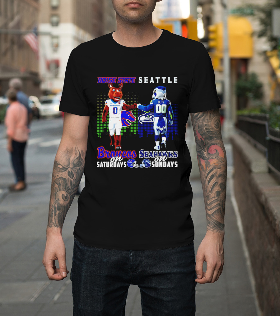 Boise State Broncos Saturdays Seattle Seahawks Sundays Skyline T-Shirt
