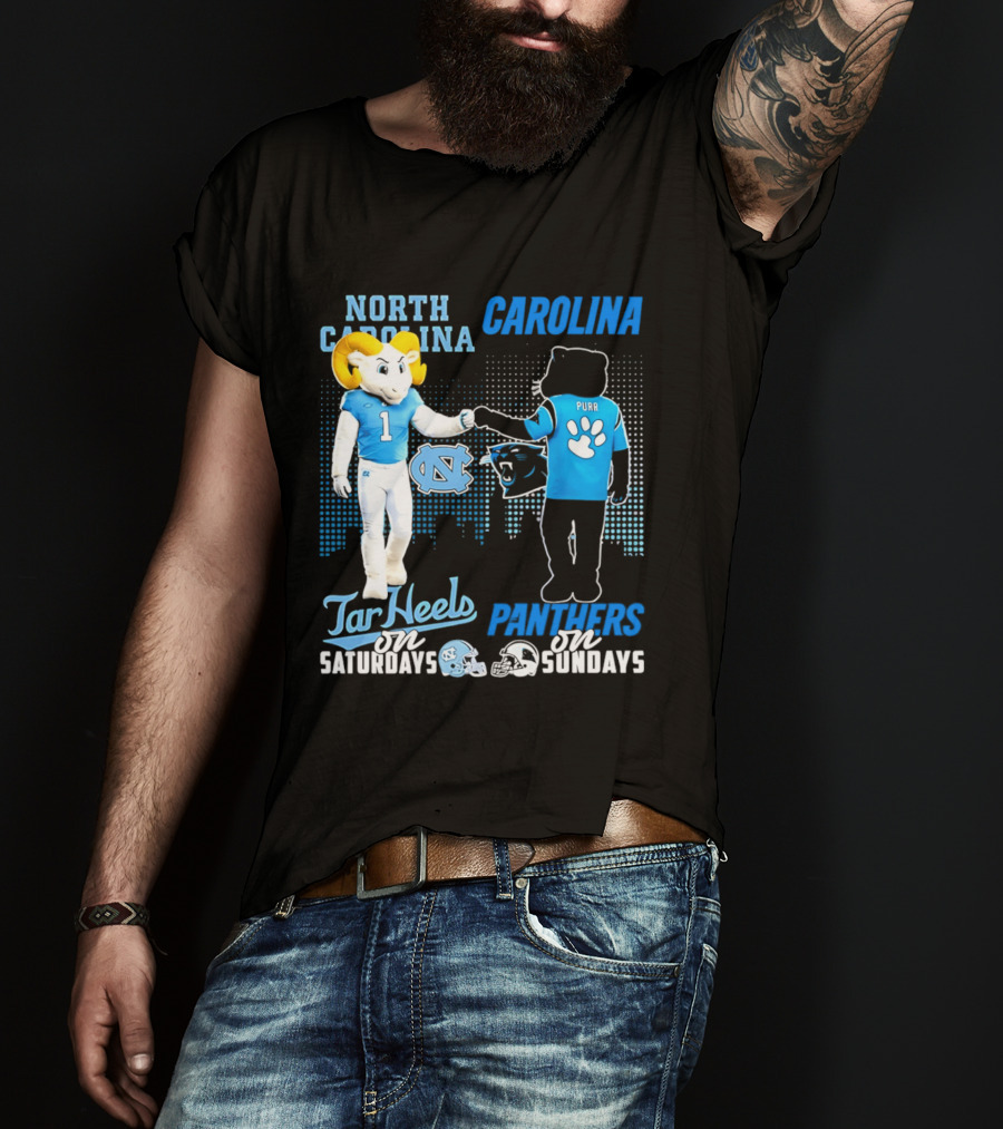 North Carolina Tar Heels Saturdays Carolina Panthers Sundays Skyline T-Shirt