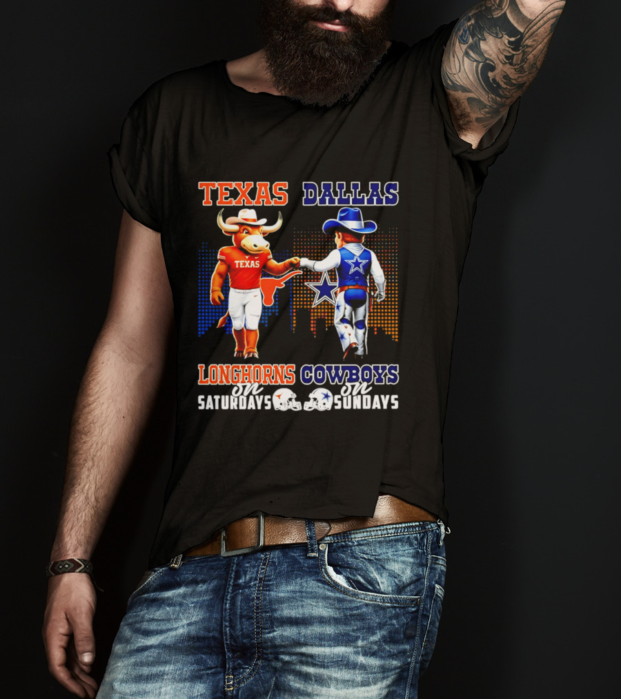 Texas Longhorns Saturdays Dallas Cowboys Sundays Skyline T-Shirt