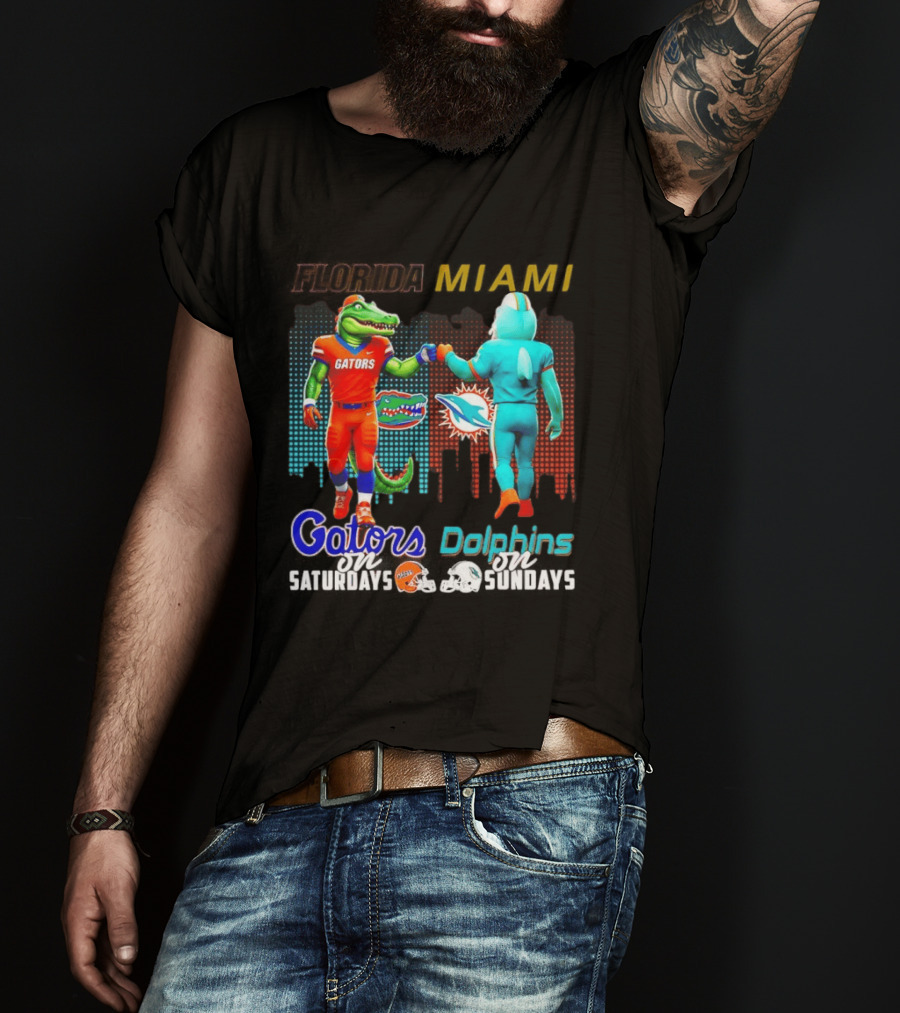 Florida Gators Saturdays Miami Dolphins Sundays Skyline Football Rivalry T-Shirt