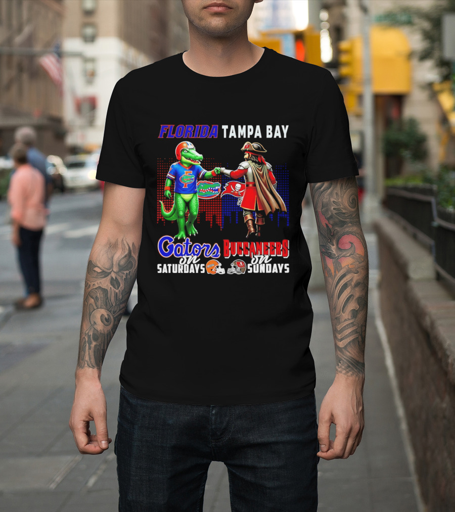 Florida Gators Saturdays Tampa Bay Buccaneers Sundays Fist Bump Skyline T-Shirt
