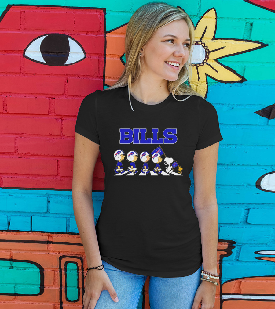Peanuts Buffalo Bills Football Flag Abbey Road Walking T-Shirt