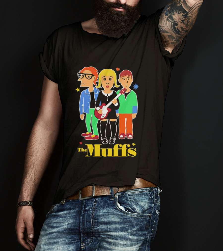 The Muffs Cartoon Characters Ronnie Kim And Roy Playing Guitar T-Shirt