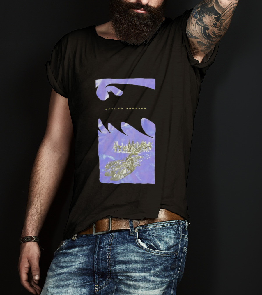 Photos Of A Batman Forever Gotham City Skyline Batmobile T-Shirt