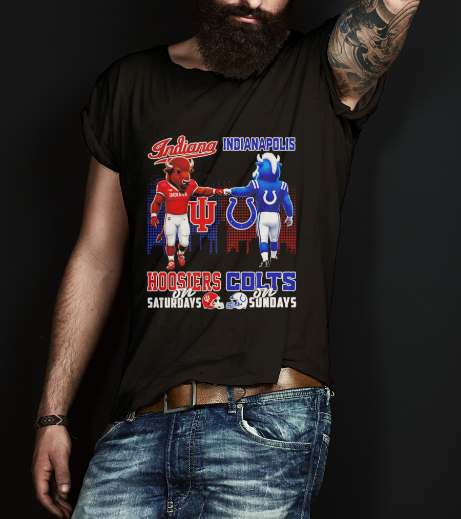 Indiana Hoosiers Saturdays Vs Indianapolis Colts Sundays Skyline Football T-Shirt