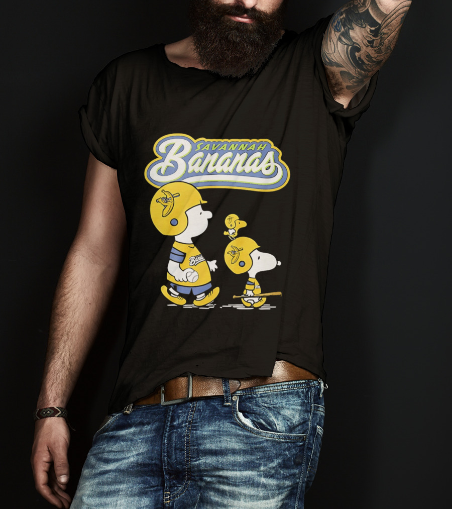 Savannah Bananas Snoopy Peanuts Baseball Player Helmet Bat T-Shirt