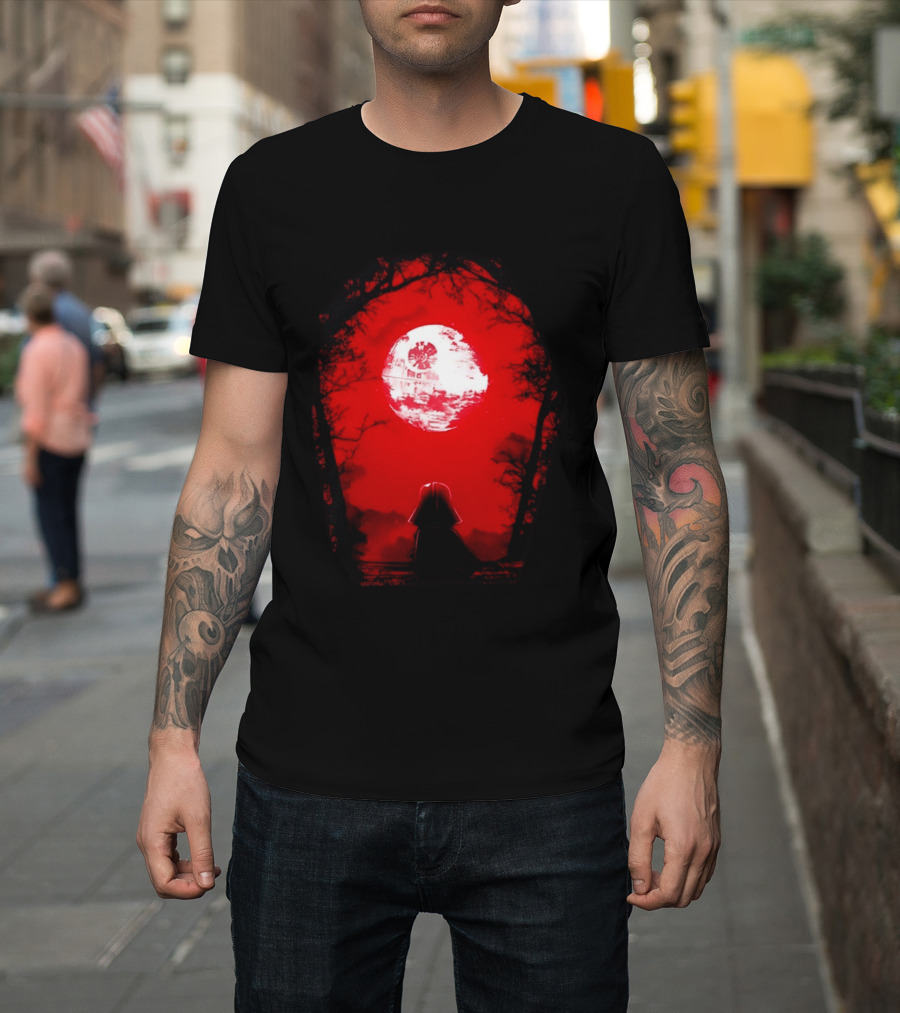 Darth Vader Blood Moon Dark Side Negative Forest Scene T-Shirt