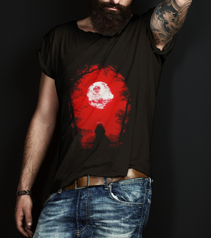 Darth Vader Blood Moon Dark Side Negative Forest Scene T-Shirt