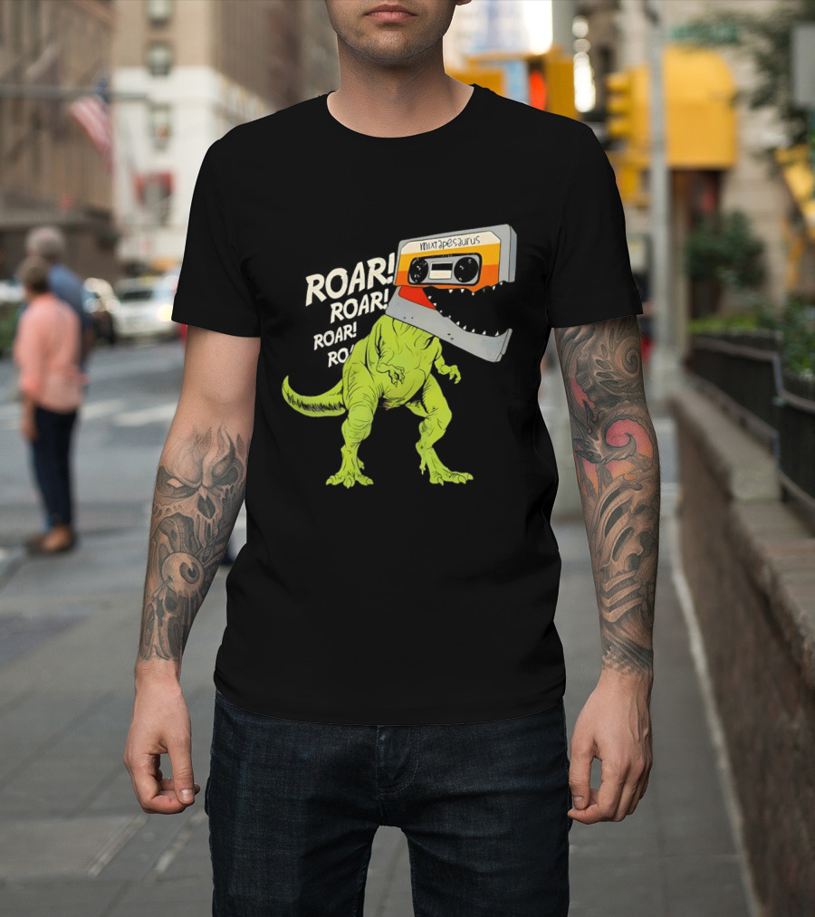 Mixtapesaurus Dinosaur Roar Mixtape Cassette Head T-Shirt
