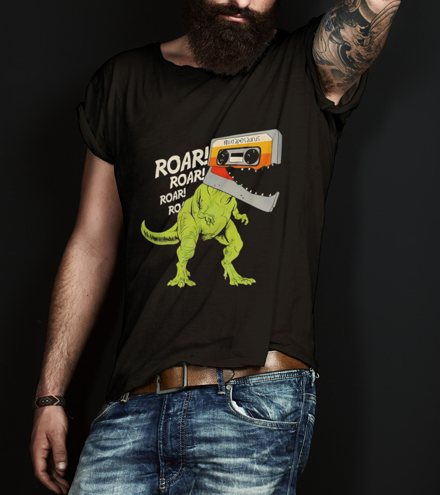 Mixtapesaurus Dinosaur Roar Mixtape Cassette Head T-Shirt