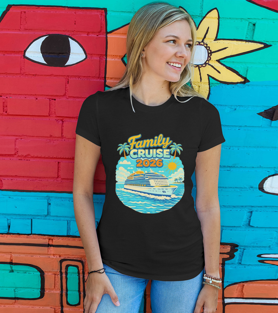 Family Cruise 2026 Vacation Matching Travel Trip Ship Ocean Palm Trees Sun T-Shirt