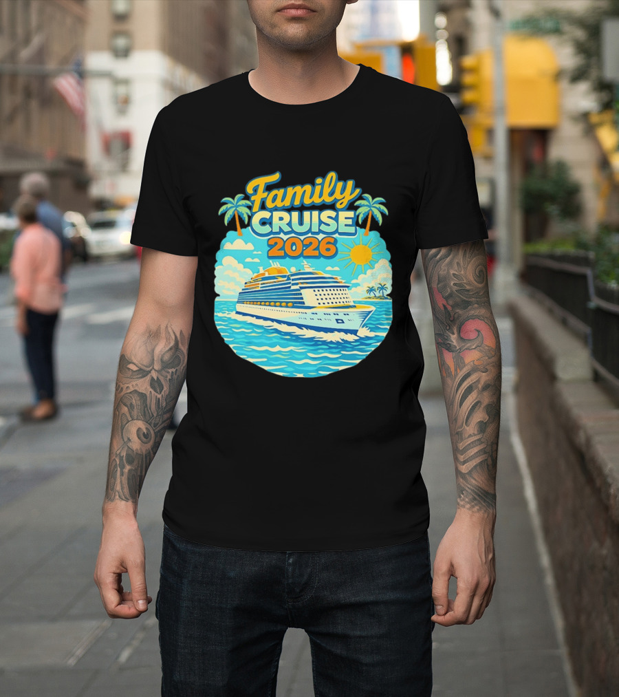 Family Cruise 2026 Vacation Matching Travel Trip Ship Ocean Palm Trees Sun T-Shirt