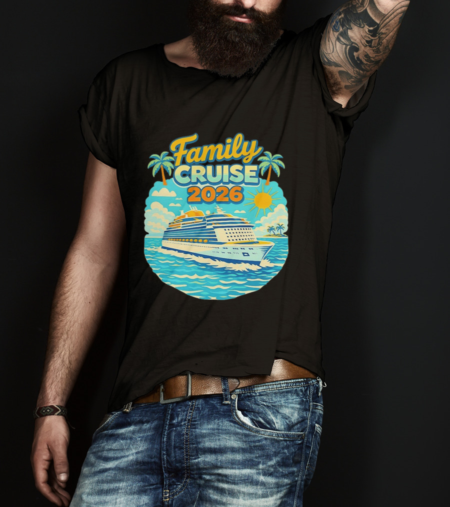 Family Cruise 2026 Vacation Matching Travel Trip Ship Ocean Palm Trees Sun T-Shirt