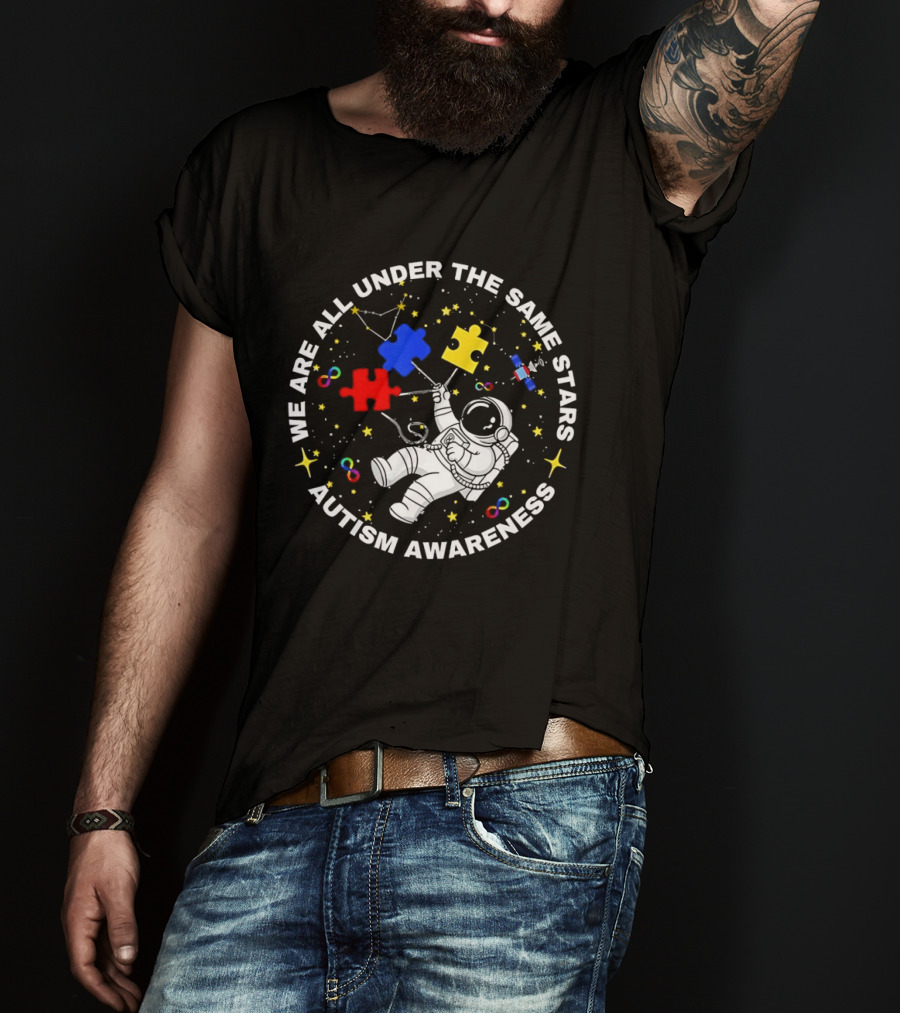 We Are All Under The Same Stars Autism Awareness Astronaut Puzzle Pieces T-Shirt