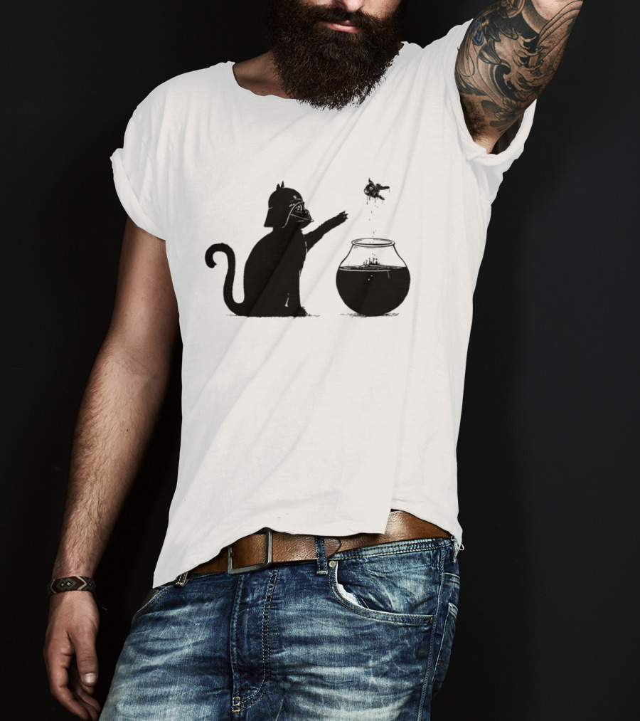 Darth Cat Uses Force On Fish Bowl Star Wars T-Shirt