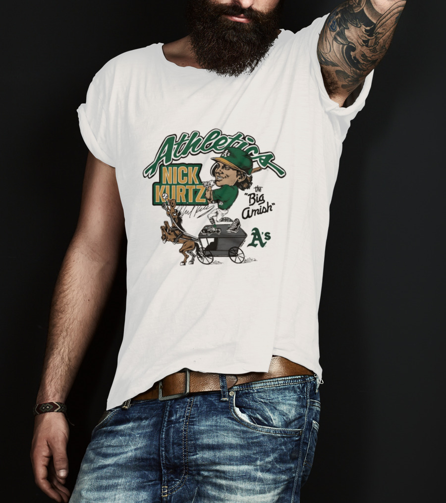 Nick Kurtz 16 Athletics Baseball The Big Amish Cartoon AS T-Shirt