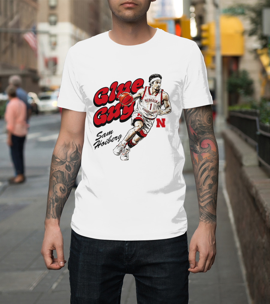 Nebraska Cornhuskers Glue Guy Sam Hoiberg Cartoon Basketball Player T-Shirt