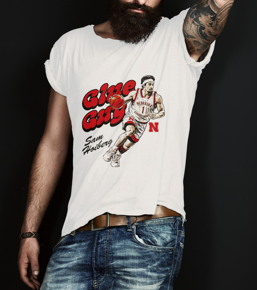 Nebraska Cornhuskers Glue Guy Sam Hoiberg Cartoon Basketball Player T-Shirt