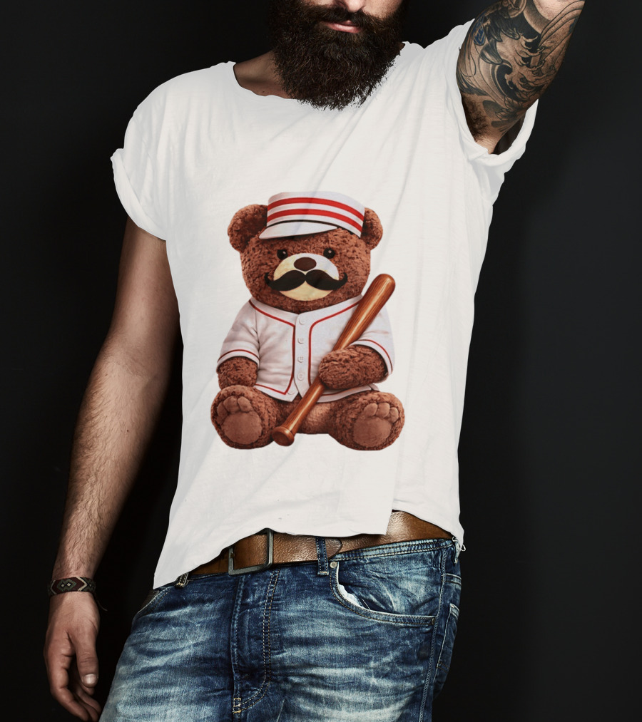Teddy Bear Baseball Player With Bat And Jeyser Striped Uniform T-Shirt