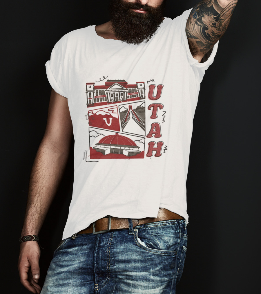 Utah Utes Campus Landmarks Huntsman Center Graphic Red T-Shirt
