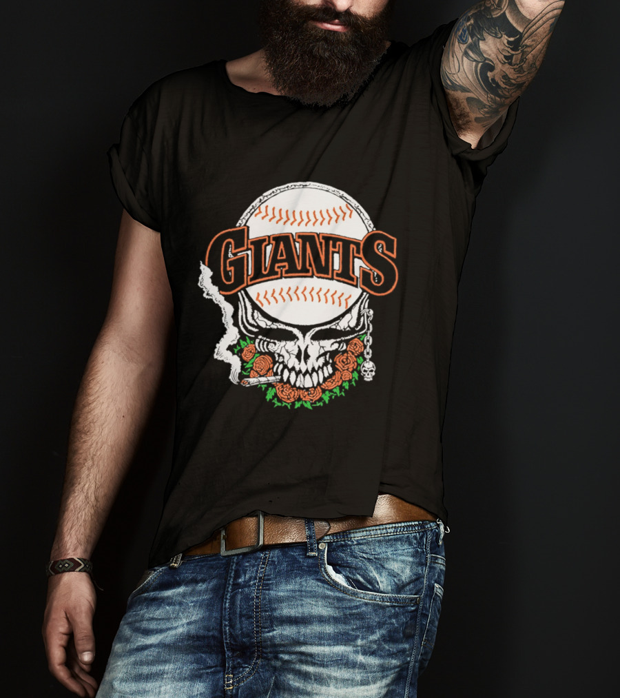 San Francisco Giants Skull With Baseball And Roses T-Shirt