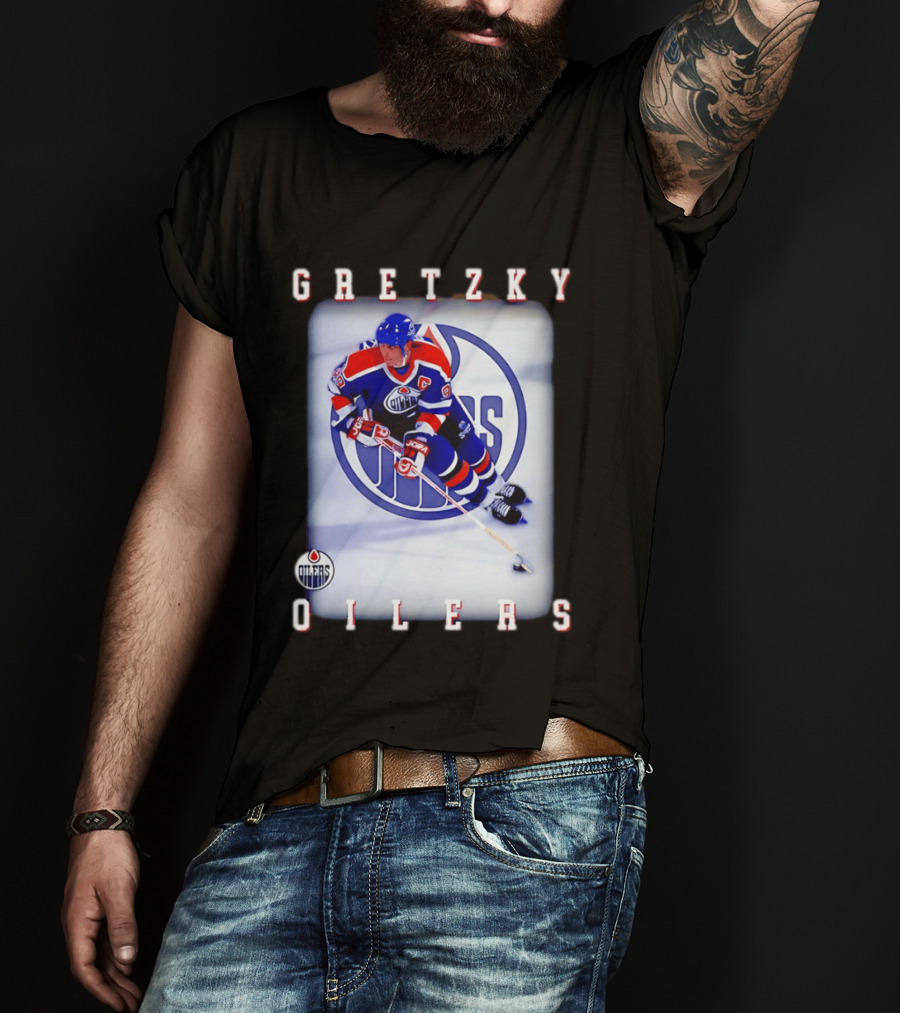 Wayne Gretzky Edmonton Oilers Iconic NHL Legend Action Shot T-Shirt