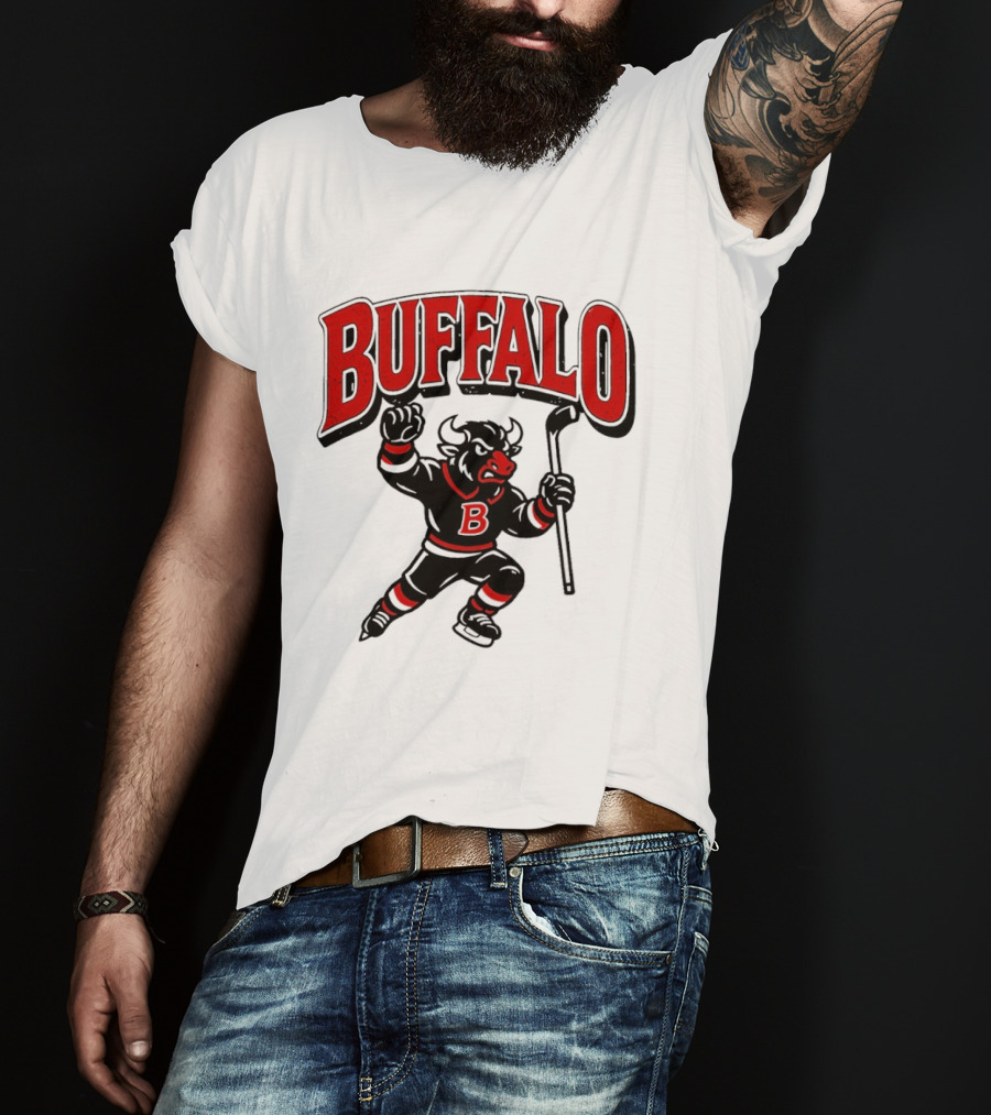 Buffalo Sabres Hockey Bull Holding Stick Retro Sports Team T-Shirt