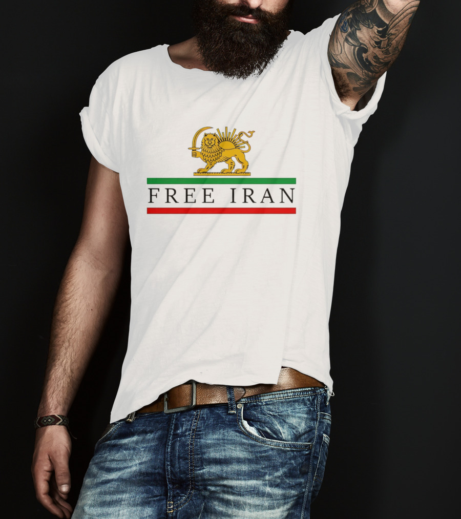 Free Iran Persian Lion And Sun Icon With Green Red Bars T-Shirt