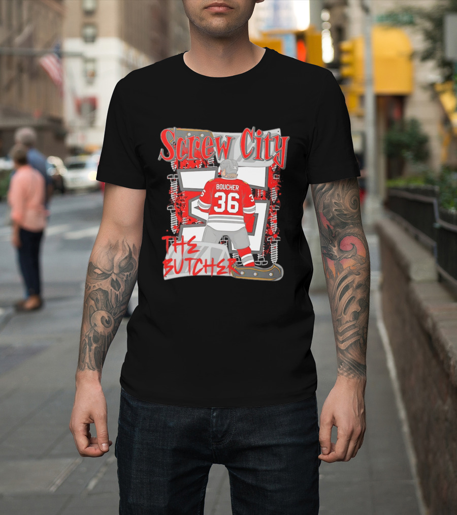 Screw City Boucher 36 The Butcher Rockford IceHogs Hockey T-Shirt
