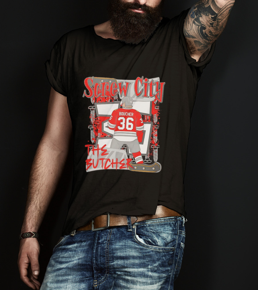 Screw City Boucher 36 The Butcher Rockford IceHogs Hockey T-Shirt