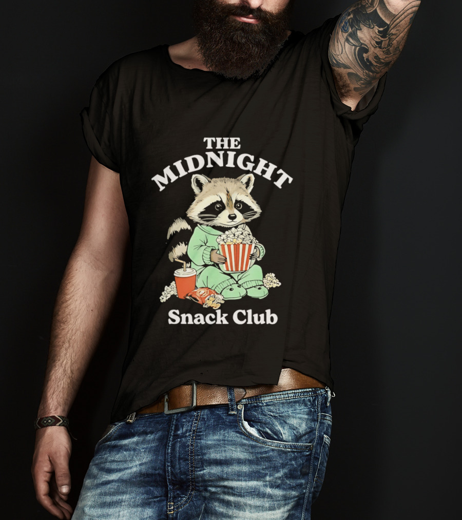 The Midnight Snack Club Raccoon Eating Butter Popcorn Pajamas T-Shirt