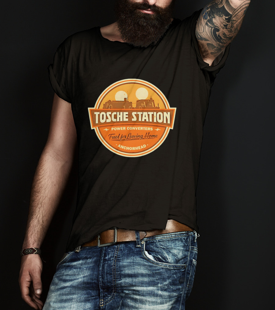 Tosche Station Power Converters Fuel For Leaving Home Anchorhead Twin Suns Desert Scene T-Shirt