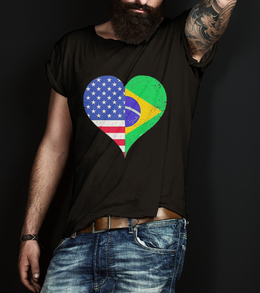 Brazilian And American Heart Flags Unity T-Shirt