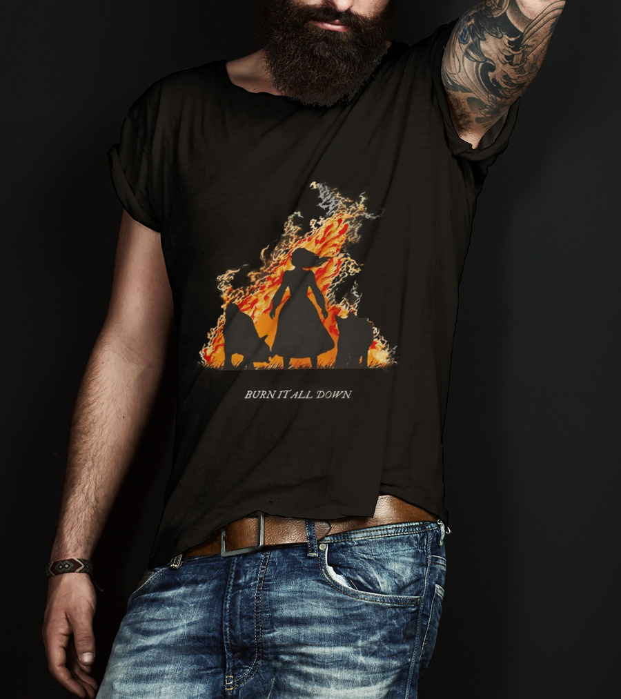 Burn It All Down Matriarchy Flames Woman Wolves T-Shirt