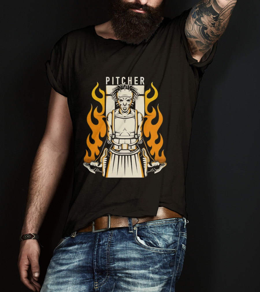 Pitcher Zombie Flames Baseball Undead T-Shirt