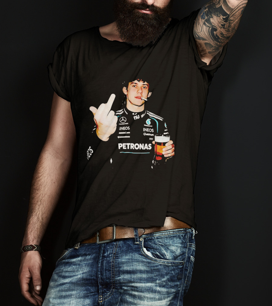 Kimi Antonelli F1 Petronas Mercedes Smoking Beer Middle Finger T-Shirt