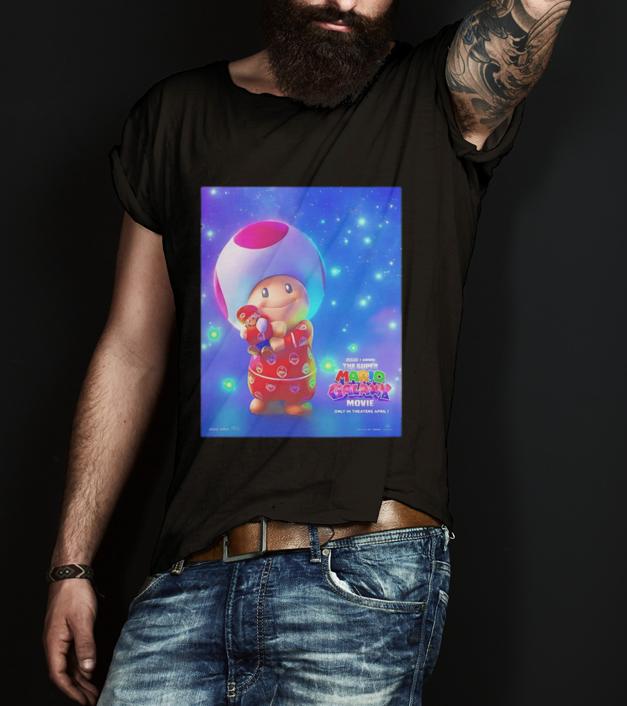 The Super Mario Galaxy Movie Toad Hugging Mario Pajamas Only In Theaters April 1 T-Shirt