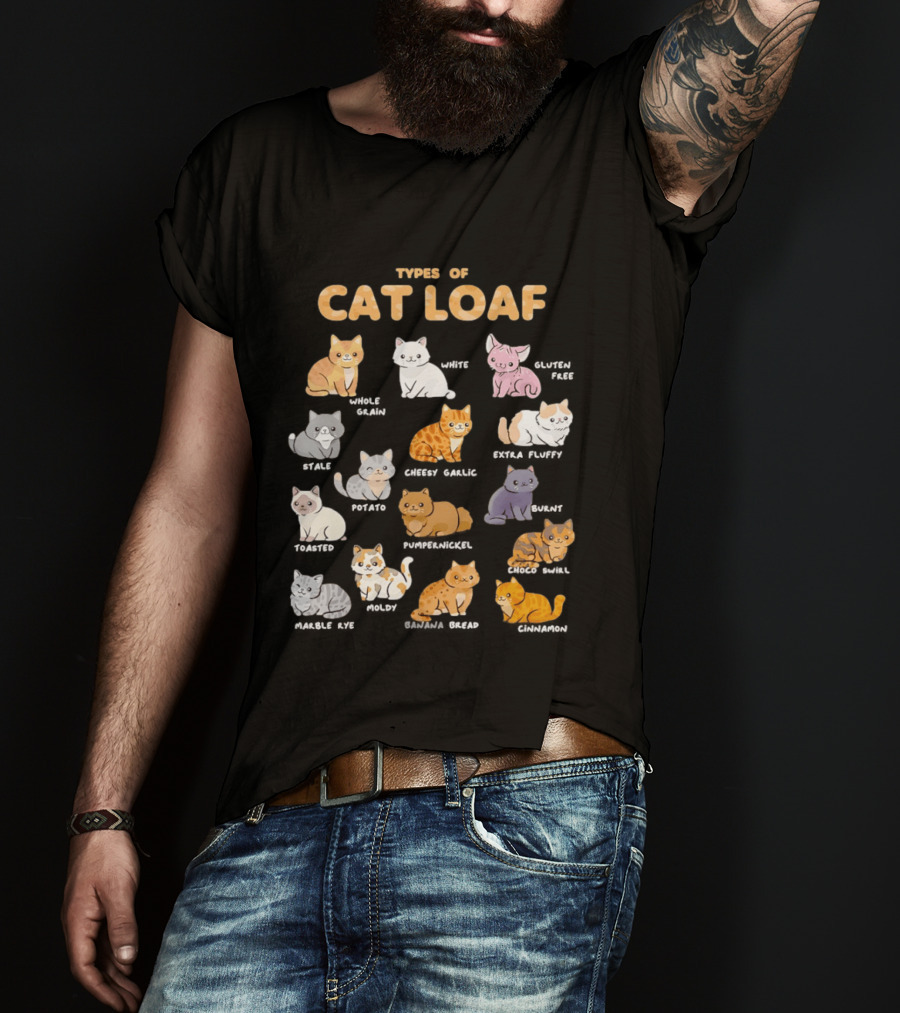 Types Of Cat Loaf Illustrated Cute Feline Varieties T-Shirt