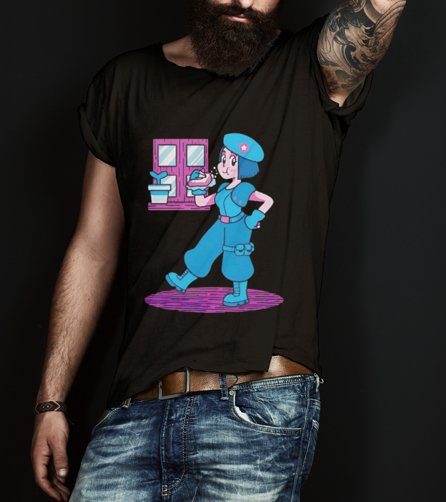 Cartoon Zombie Fighter Holding Plant And Spray T-Shirt
