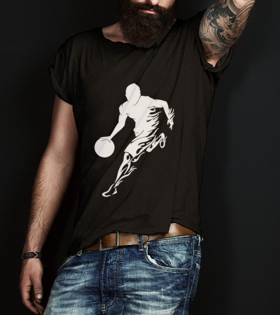 Basketball Player Dribbling With White Flame Motion T-Shirt