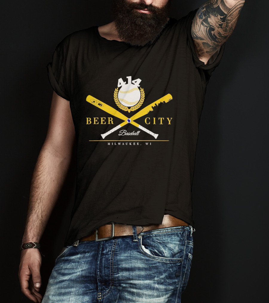 Beer City Baseball 414 Milwaukee WI Bat Crossed Laurel T-Shirt