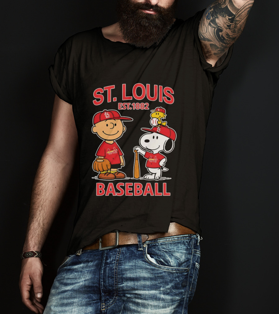 Charlie Brown Snoopy Woodstock St Louis Cardinals Baseball Est 1882 T-Shirt