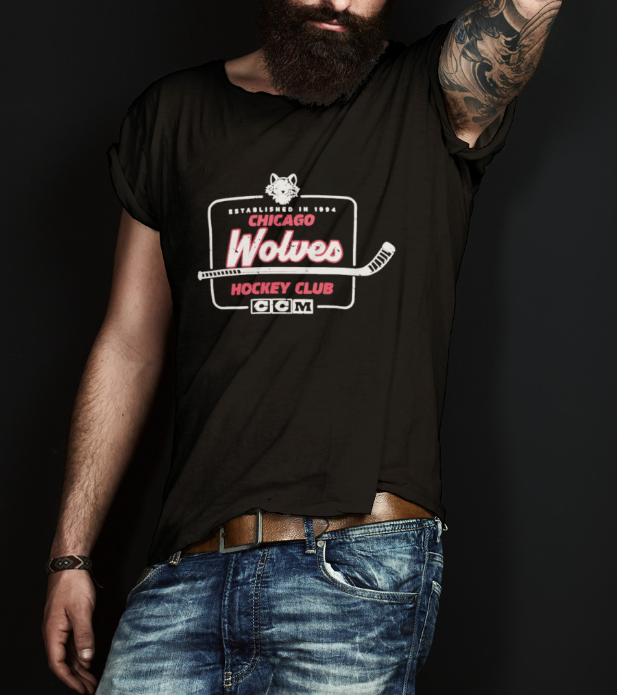 Chicago Wolves Established 1994 Hockey Club Retro Logo With Wolf And Hockey Stick T-Shirt