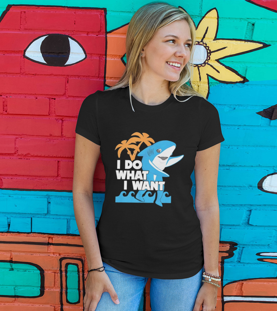 I Do What I Want Shark Palm Tree Sea Waves T-Shirt