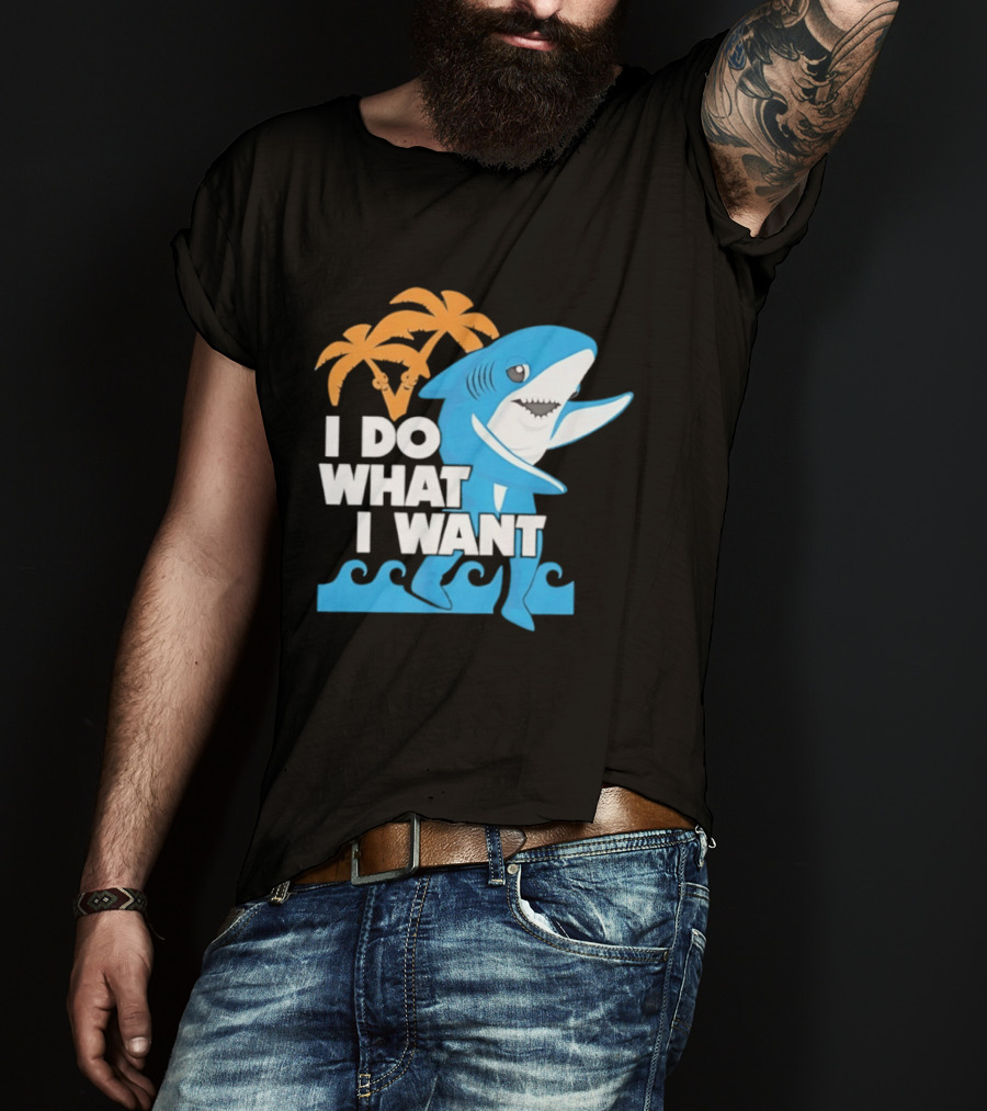 I Do What I Want Shark Palm Tree Sea Waves T-Shirt