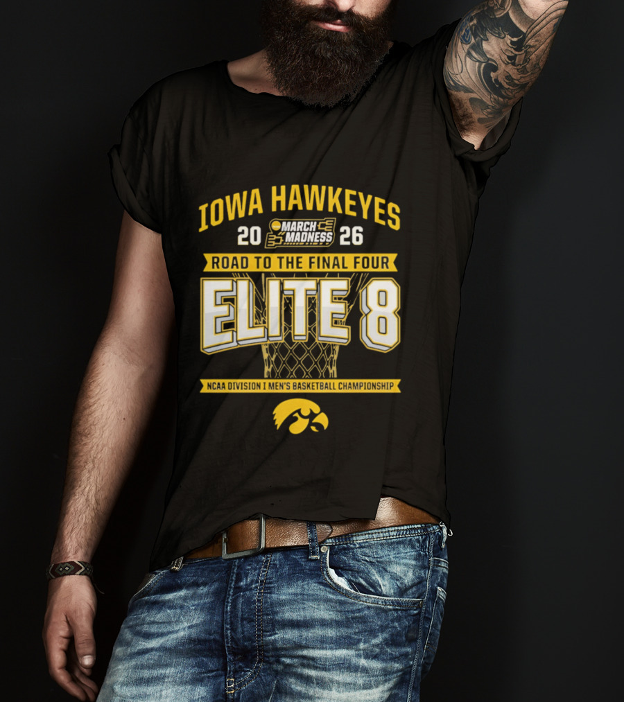 Iowa Hawkeyes 2026 March Madness Road To Final Four Elite 8 NCAA Men's Basketball Championship T-Shirt