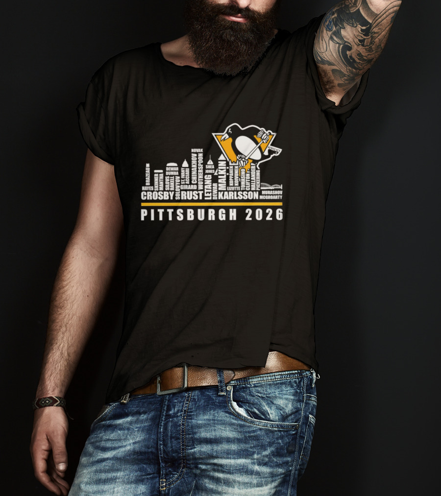 Pittsburgh Penguins Crosby Malkin Letang Karlsson Skyline 2026 T-Shirt
